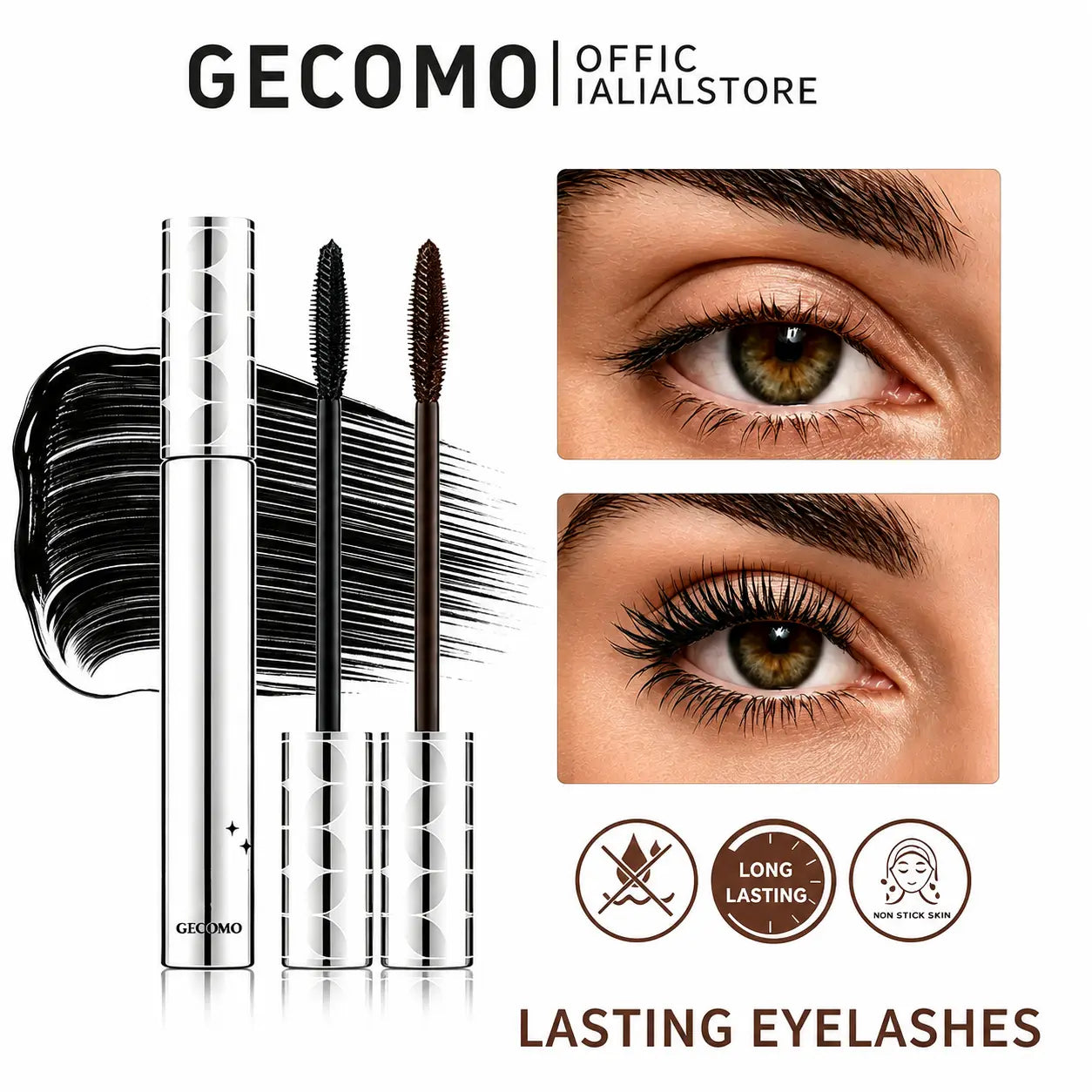 【GECOMO Authorized 】Metal Wand Tubing Mascara Long-Wearing Tubing Formula for Stunning Length & with Built-In Brush, Curled & Natural-Looking Lashes Ideal for Polished, Longlasting Special Occasion Makeup,Drugstore,Perfect Gift for Mom,Pumping Mascara