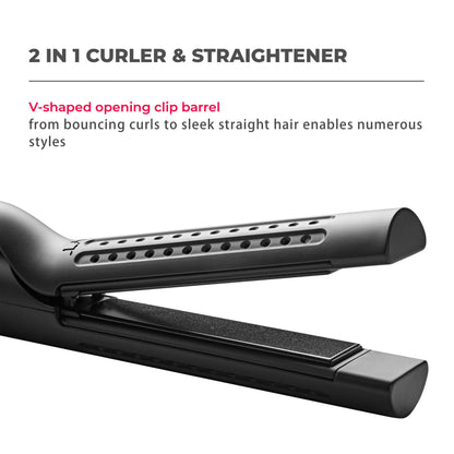 TYMO AIRFLOW 2-In-1 Hair Straightener & Curler - 360° Cooling Air Curler with Tourmaline Coating, Negative Ion Tech, 5 Temp Settings
