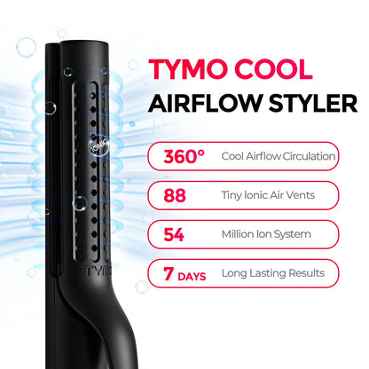 TYMO AIRFLOW 2-In-1 Hair Straightener & Curler - 360° Cooling Air Curler with Tourmaline Coating, Negative Ion Tech, 5 Temp Settings