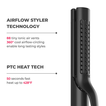 TYMO AIRFLOW 2-In-1 Hair Straightener & Curler - 360° Cooling Air Curler with Tourmaline Coating, Negative Ion Tech, 5 Temp Settings